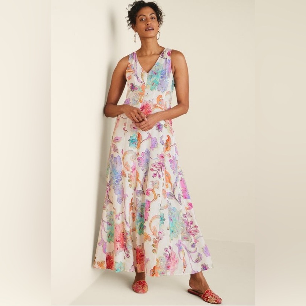 Soft Surroundings Flourish Watercolor Floral Maxi Dress Size L Large